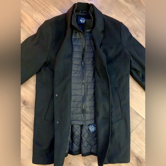 Dockers Men's Henry Wool Blend Top Coat With Quilted Bib, Dual Closure, Black - Picture 4 of 5